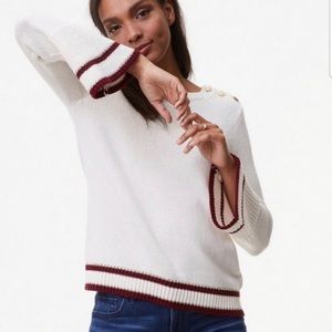 EUC LOFT Sweater with Striped Metallic Trim and Gold buttons, size Medium